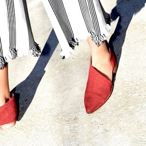 Free People Royals Flat in Embossed Red Croc, 39